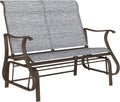 Outsunny 2-Person Outdoor Glider Bench, Patio Glider Loveseat Chair with Powder Coated Steel Frame, 2 Seats Porch Rocking Glider for Backyard, Lawn and Garden, Mixed Gray
