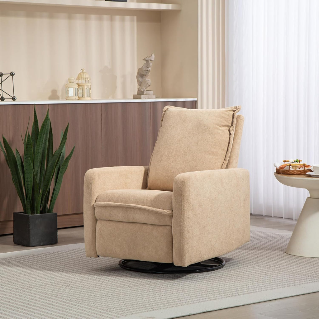 Swivel Rocking Chair Nursery Glider Recliner Manual Swivel Rocker Recliner Comfy Living Room Chairs (Brown)