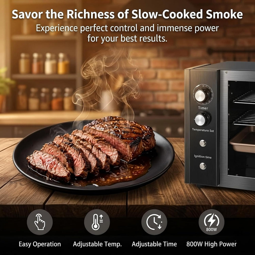 CLIVIA Indoor Pellet Smoker, Electric Indoor Smoker, Countertop 2 Layers BBQ Grill 10L Smoker Oven for Meat, Sausage, Jerky, Beef, Adjustable 86-230°F