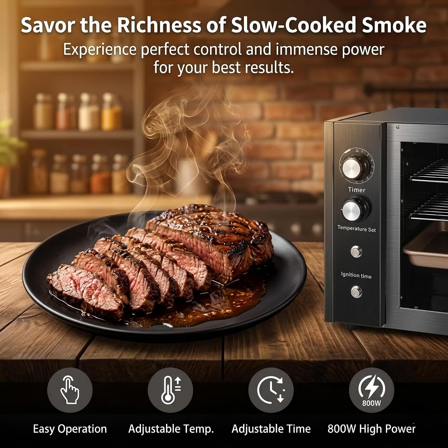CLIVIA Indoor Pellet Smoker, Electric Indoor Smoker, Countertop 2 Layers BBQ Grill 10L Smoker Oven for Meat, Sausage, Jerky, Beef, Adjustable 86-230°F