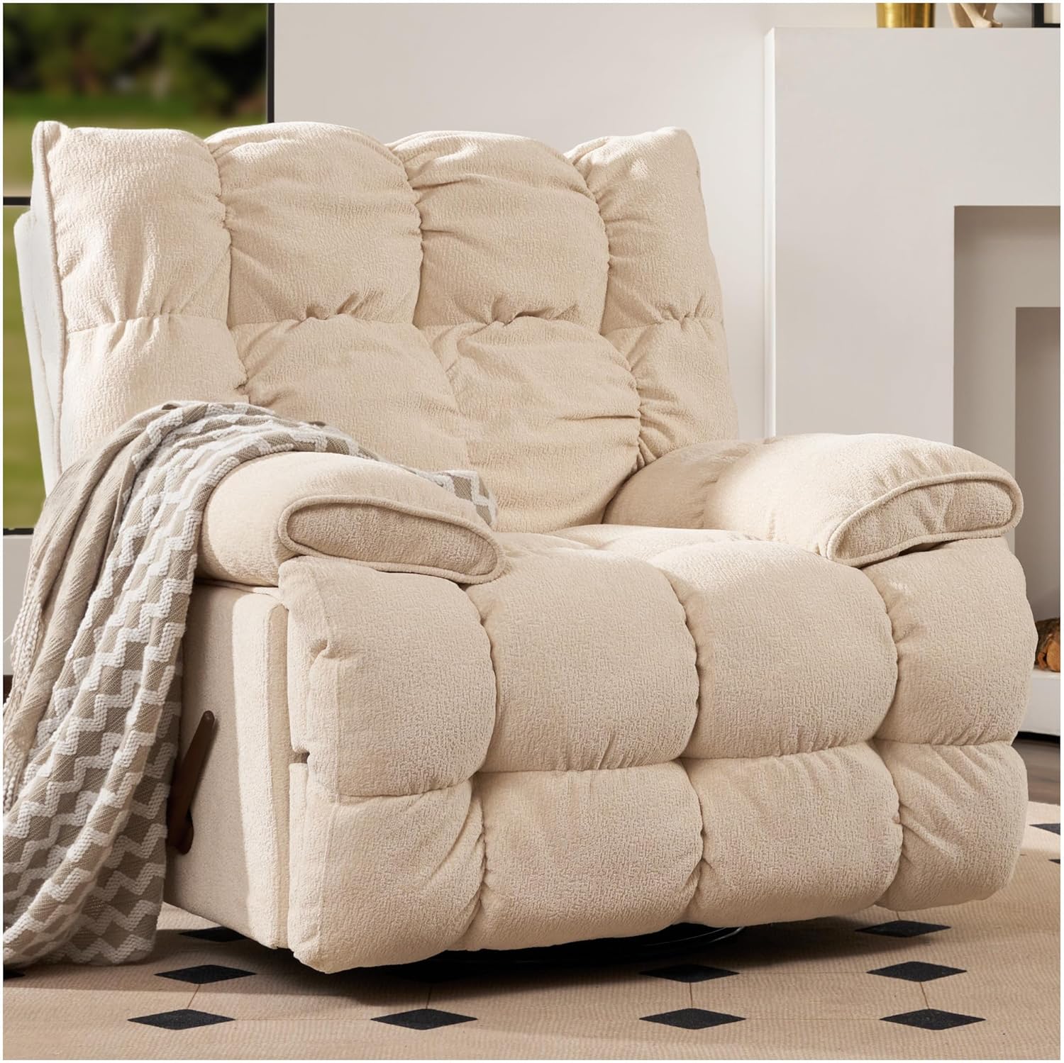 SITJOY Oversized Power Swivel Rocker Recliner Chair, Overstuffed Extra Wide Rocking Chair for Big and Tall, Glider Recliner Nursery Chair, Soft Breathable Fabric in Beige, Manual
