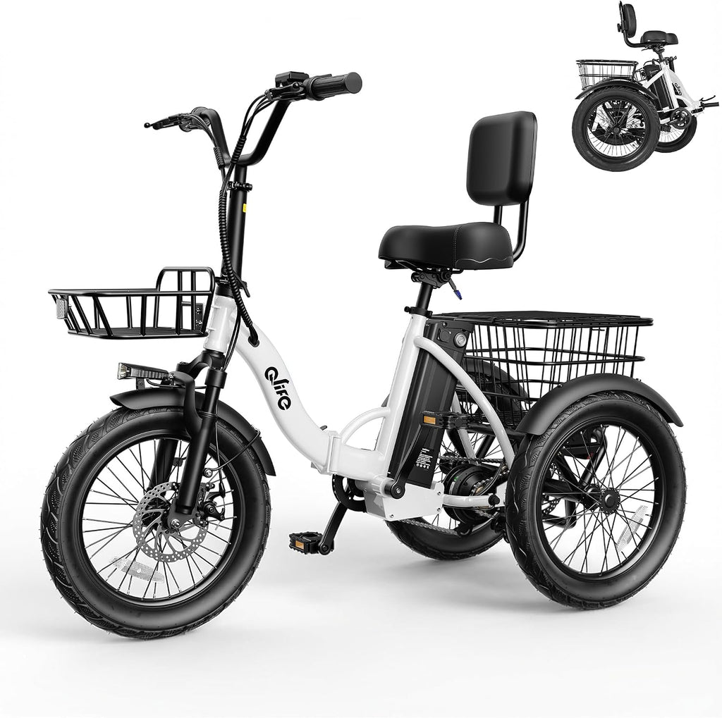 Qlife Triker Electric Bike, Peak 1200W Brushless Motor Folding Trike Ebike, 499Wh Removable Battery, Step-Thru 3 Wheel Electric Bicycle, Up to 55 Miles, 18 Tire Tricycle for Adults
