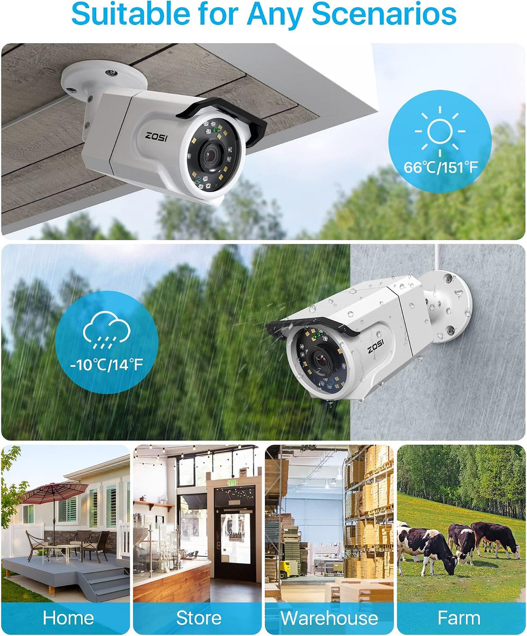 ZOSI 8CH 4K PoE Security Camera System with Audio, 4pcs 8MP Outdoor Indoor PoE Cameras, Color Night Vision, Human Detection, Spotlight Siren, 4K 8Channel CCTV NVR with 2TB HDD for Home 24/7 Recording