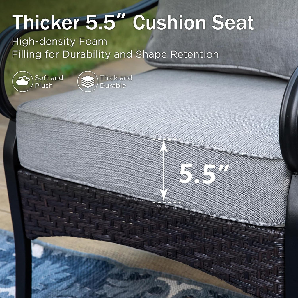 PHI VILLA Patio Rocking Chairs Set of 2, Outdoor Wicker Chairs with Thick Cushion, All Weather High Back Outdoor Furniture for Balcony Porch and Yard