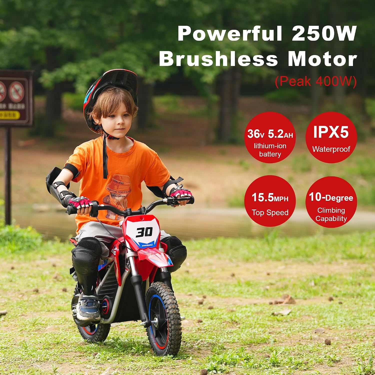 Electric Dirt Bike for Boys Girls Ages 3-8, 250W High Racing Competition Grade Motorcycle, Up to 15.5MPH 3 Speed Settings Balance Bike, 12IN Off-Road Tires & Advanced Shock Absorption, Blue
