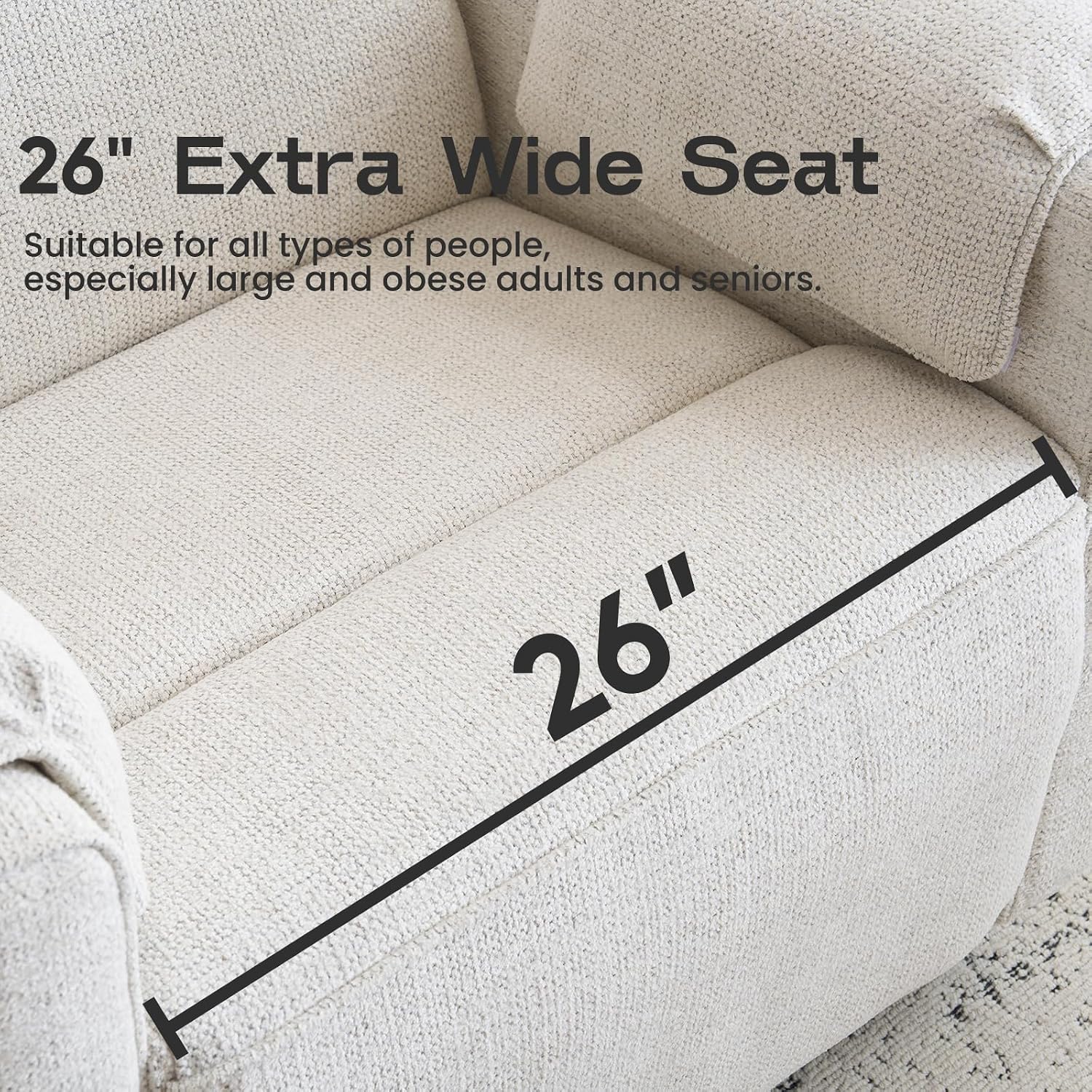 Chenille Rocking Chair Nursery with Adjustable Headrest,24' Extra Wide Swivel Rocker Recliner Chair with Overstuffed Armrest,Oversized Power Rocker Recliner with USB Ports,White