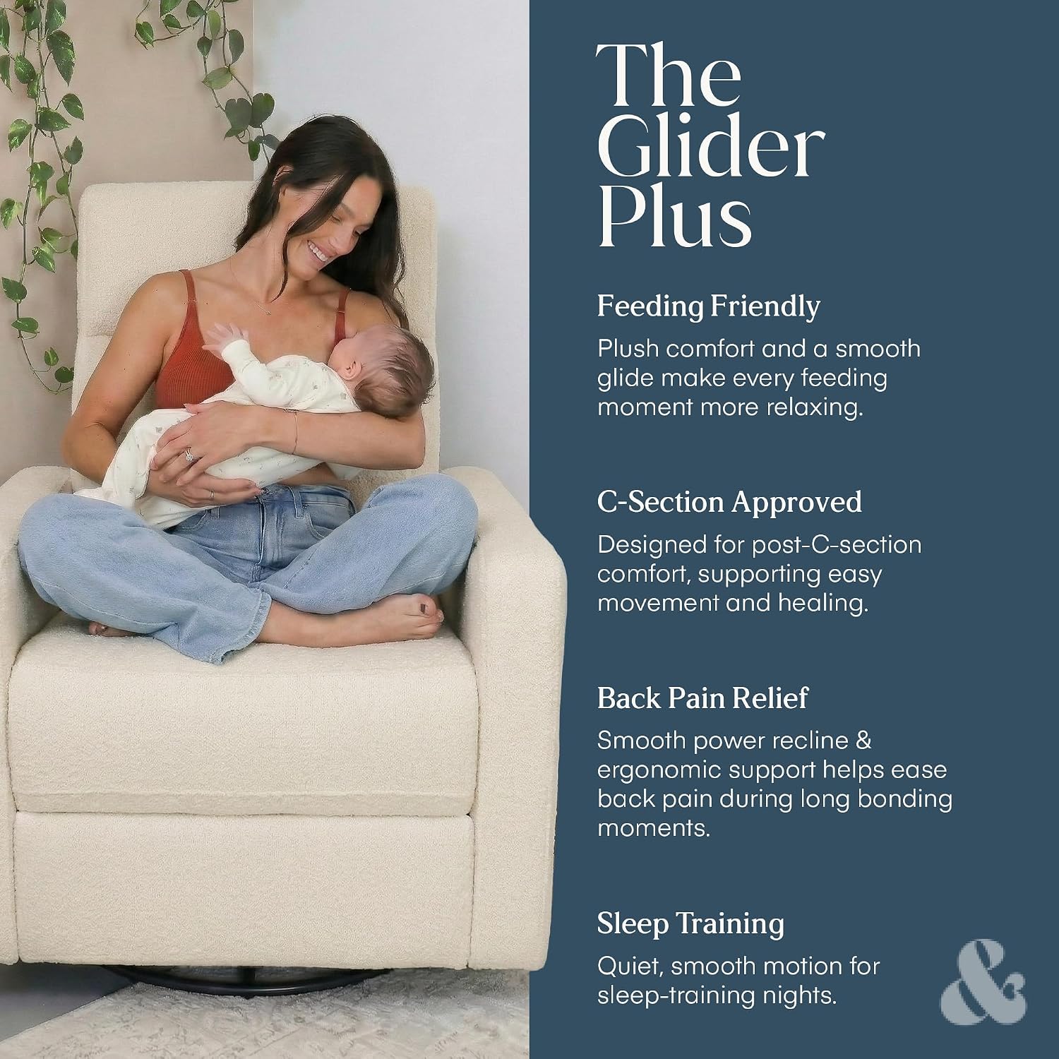 Nurture& The Glider Plus - Premium Nursery Power Recliner | Swivel Chair with Adjustable Head Support | Adjustable Lumbar Support Built in USB The Ultimate Comfort for Nursing, Relaxing (Boucle Creme)