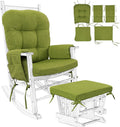 BUYUE Glider Rocker Replacement Cushion 5 PCS with Ties, Linen High-Density Foam Non-Slip & Washable Rocking Chair Pads for Sitting, Grass Green