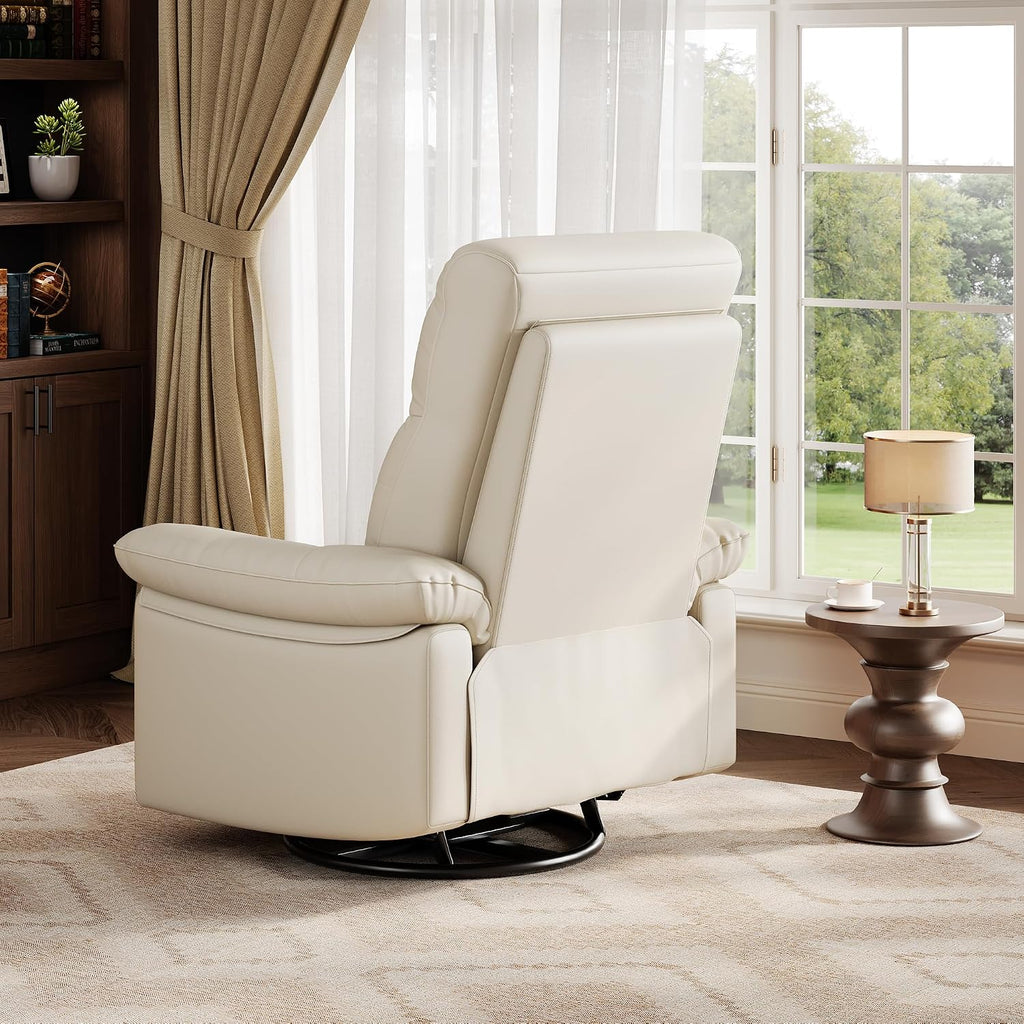 Power Recliner Chair, 270° Swivel Rocking Glider with USB Charging Port, PU Leather Upholstered Fabric and Button Tufted Backrest, Ergonomic Nursery Chair for Living Room (Cream)