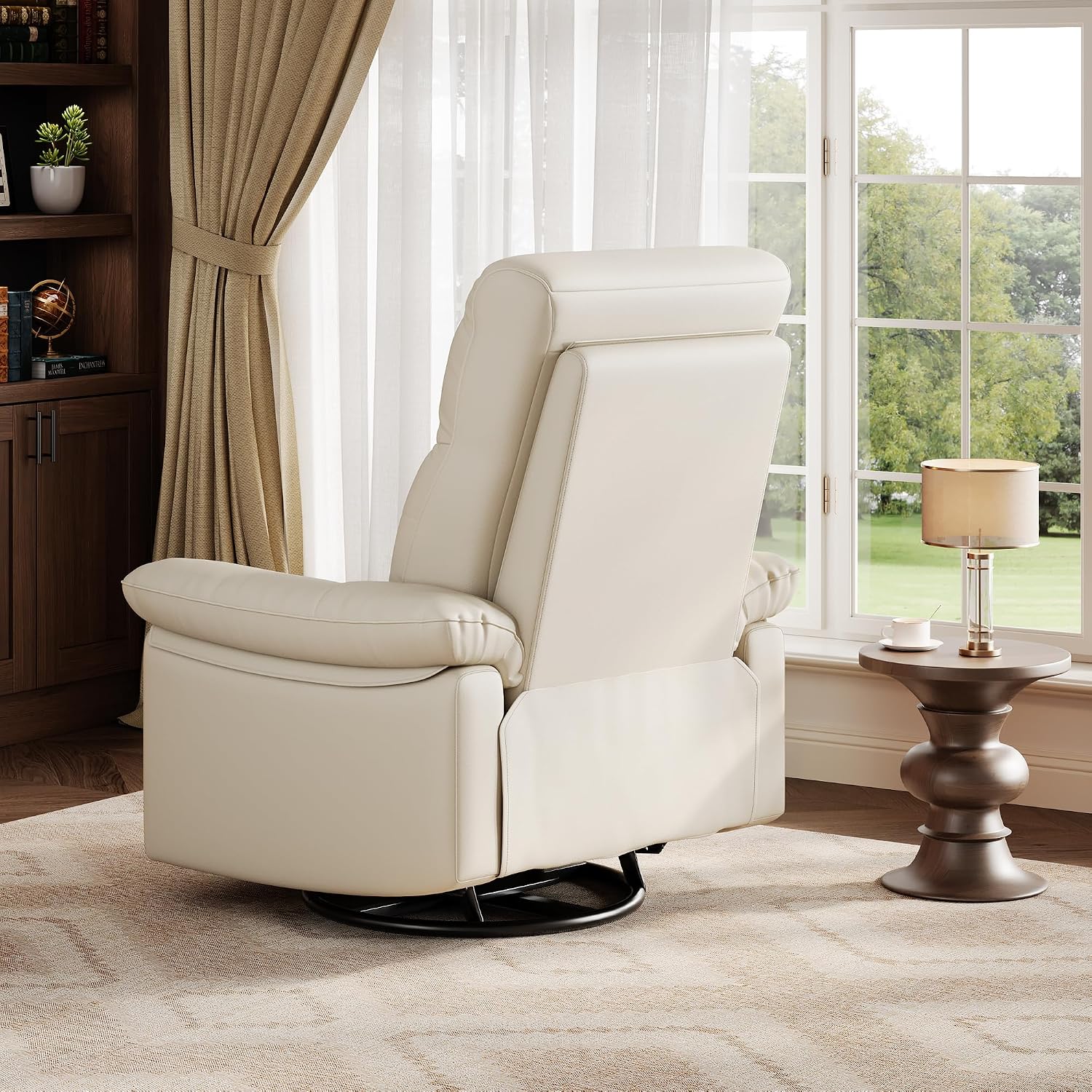 Power Recliner Chair, 270° Swivel Rocking Glider with USB Charging Port, PU Leather Upholstered Fabric and Button Tufted Backrest, Ergonomic Nursery Chair for Living Room (Cream)