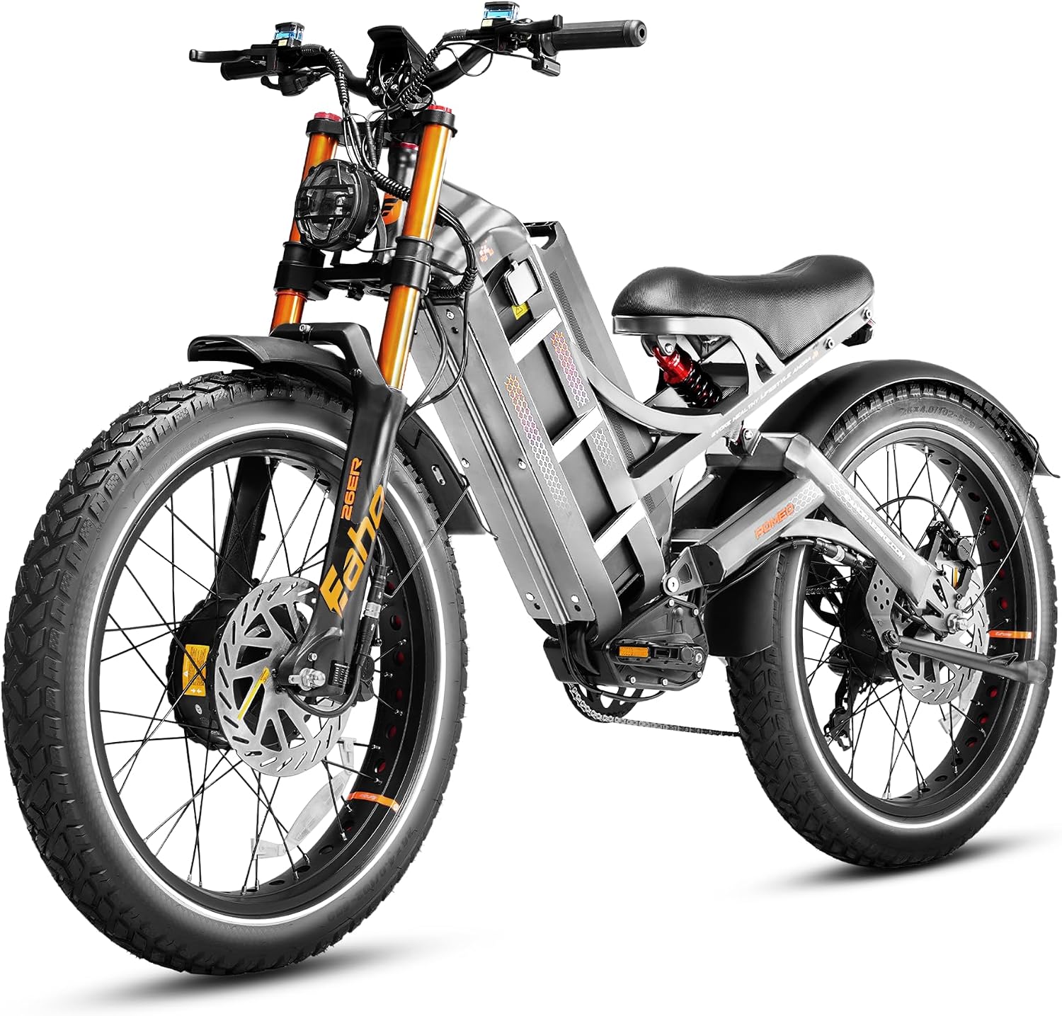 eAhora Romeo Pro 3 [2026] Peak 5600W Electric Bike for Adults 50Mph, 60V 80Ah Battery 250 Miles,Long Range Dual Motors Ebike,26'*4.0 Fat Tire Full Suspension