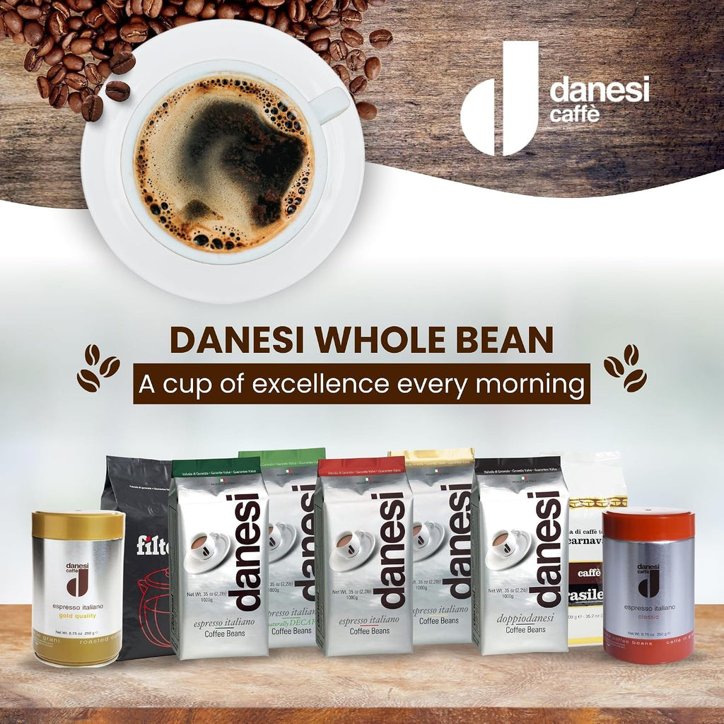 Danesi Caffe Italian Whole Coffee Beans - Espresso Coffee Beans and Medium Roast Whole Bean - Perfect for Espresso Machines, French Press, and Home Brewing - Brasileiro (2.2 lb)