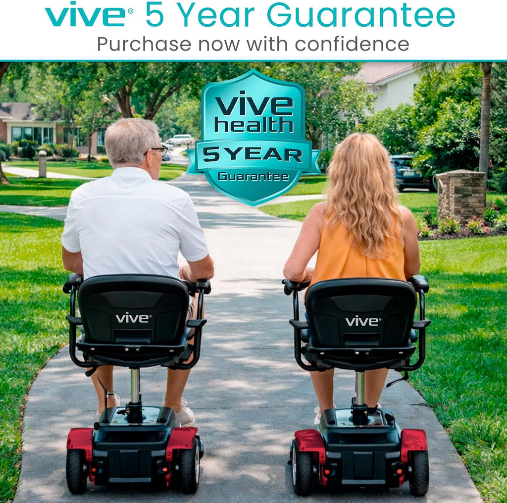 Vive 3 Wheel Mobility Scooter - Electric Powered Mobile Wheelchair Device for Adults - Folding, Collapsible and Compact for Travel - Long Range Power Extended Battery with Charger and Basket Included