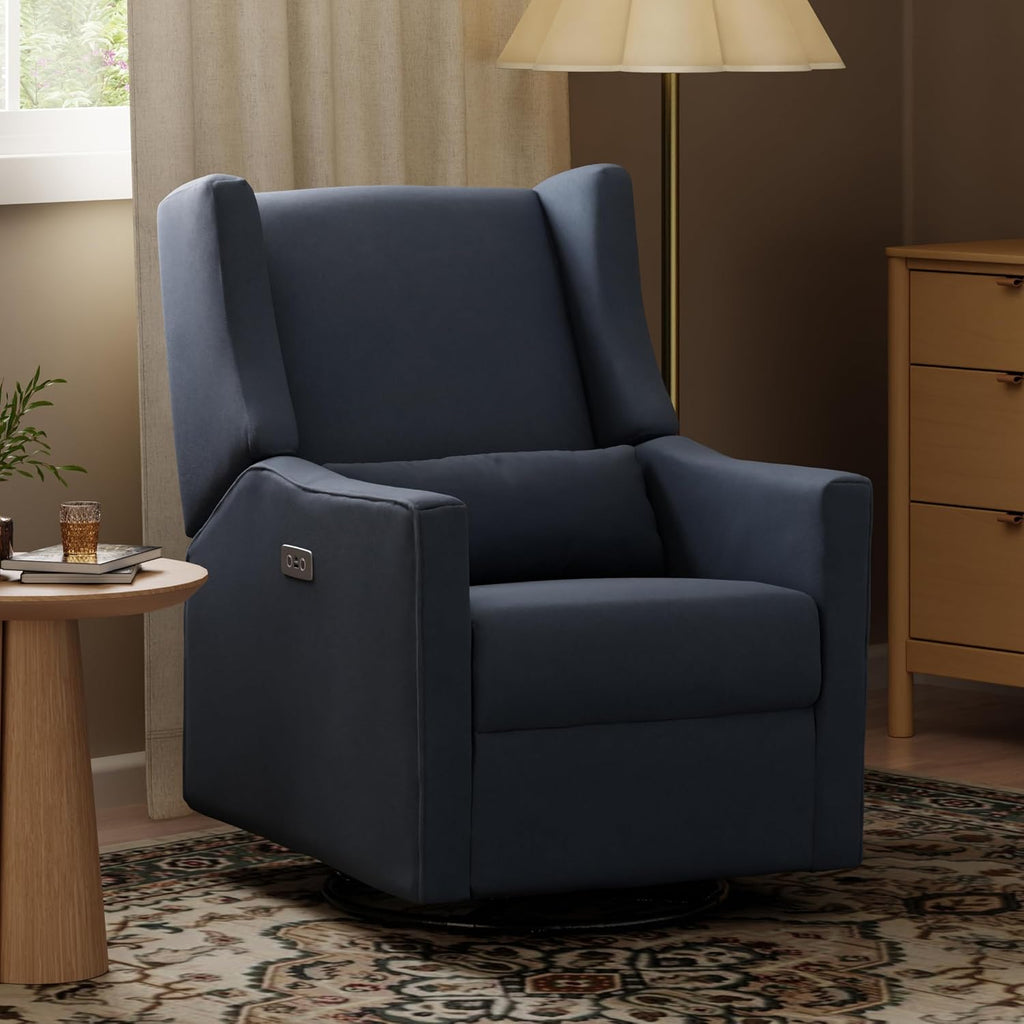 Babyletto Kiwi Electronic Power Recliner and Swivel Glider with USB Port in Performance Navy Eco-Twill, Water Repellent & Stain Resistant, Greenguard Gold and CertiPUR-US Certified