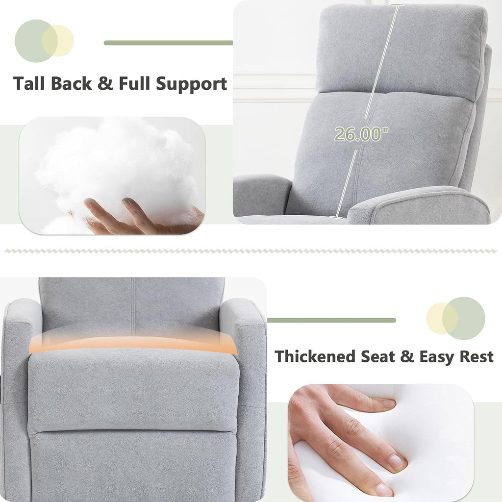 cinkehome Heated Massage Swivel Rocker Recliner Chair for Nursery - Small Space Reclining Chair with Lumbar Support, 360° Swivel & Gentle Rocking, Ergonomic High Back Short Plush Light Grey