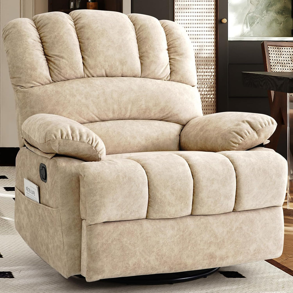 COOSLEEP Oversized Manual Swivel Rocker Recliner Chair, Extra Wide Glider Rocker Recliner for Big and Tall, Overstuffed Lazy Recliner Chair with High Back, Single Sofa Chair for Living Room(Beige)