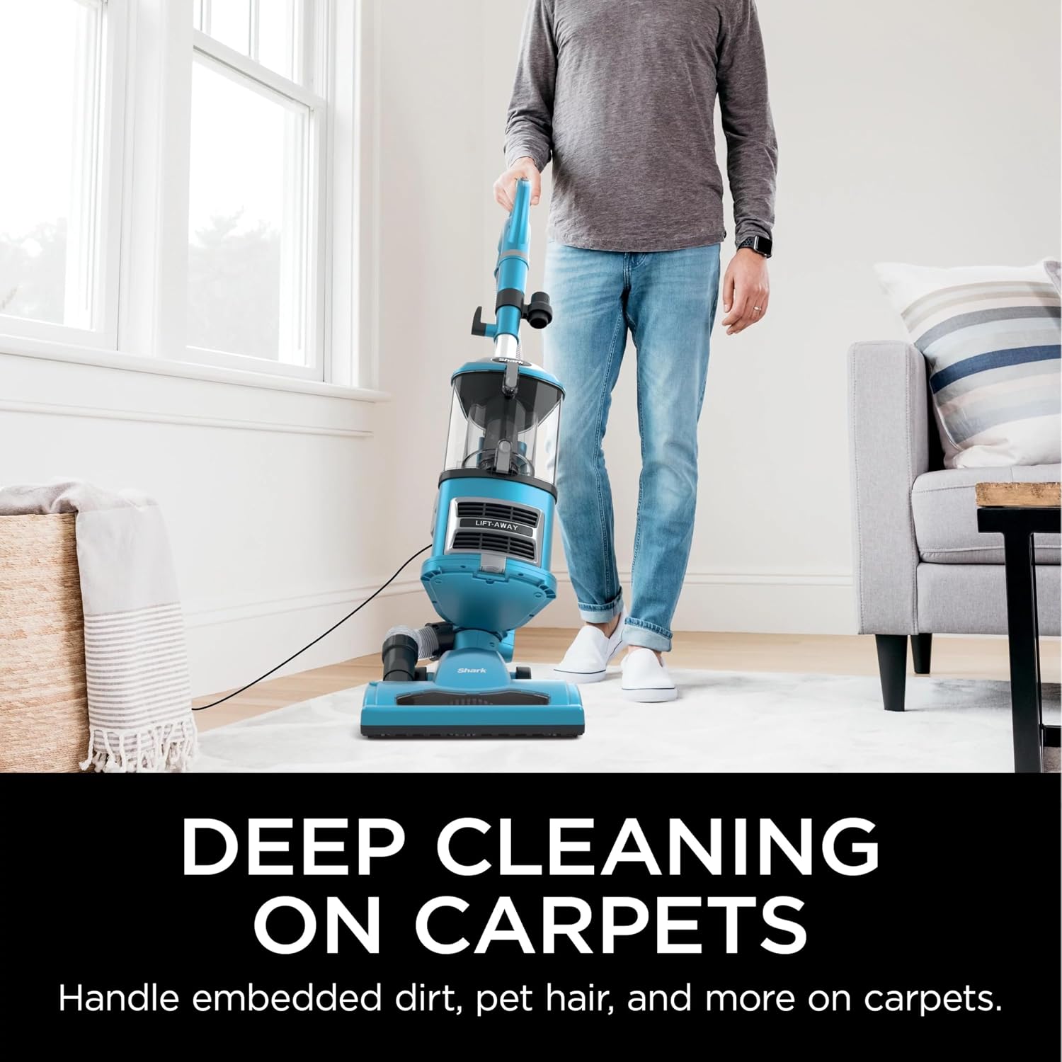 Shark NV380 Navigator Lift-Away Deluxe Upright Vacuum with Large Dust Cup Capacity, Swivel Steering, Upholstery Tool & Crevice Tool, Blue (Renewed)