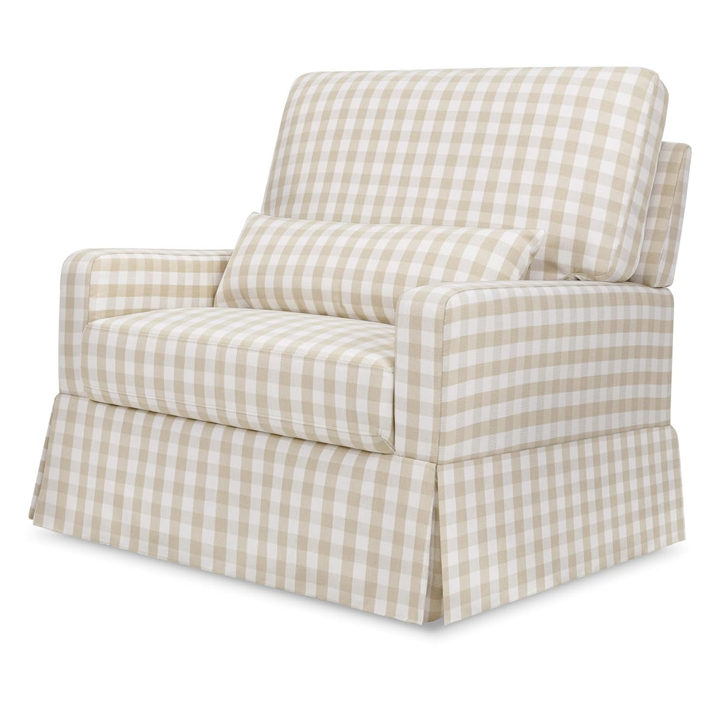 Namesake Crawford Pillowback Chair and a Half Comfort Swivel Glider in Tan Gingham, Greenguard Gold & CertiPUR-US Certified