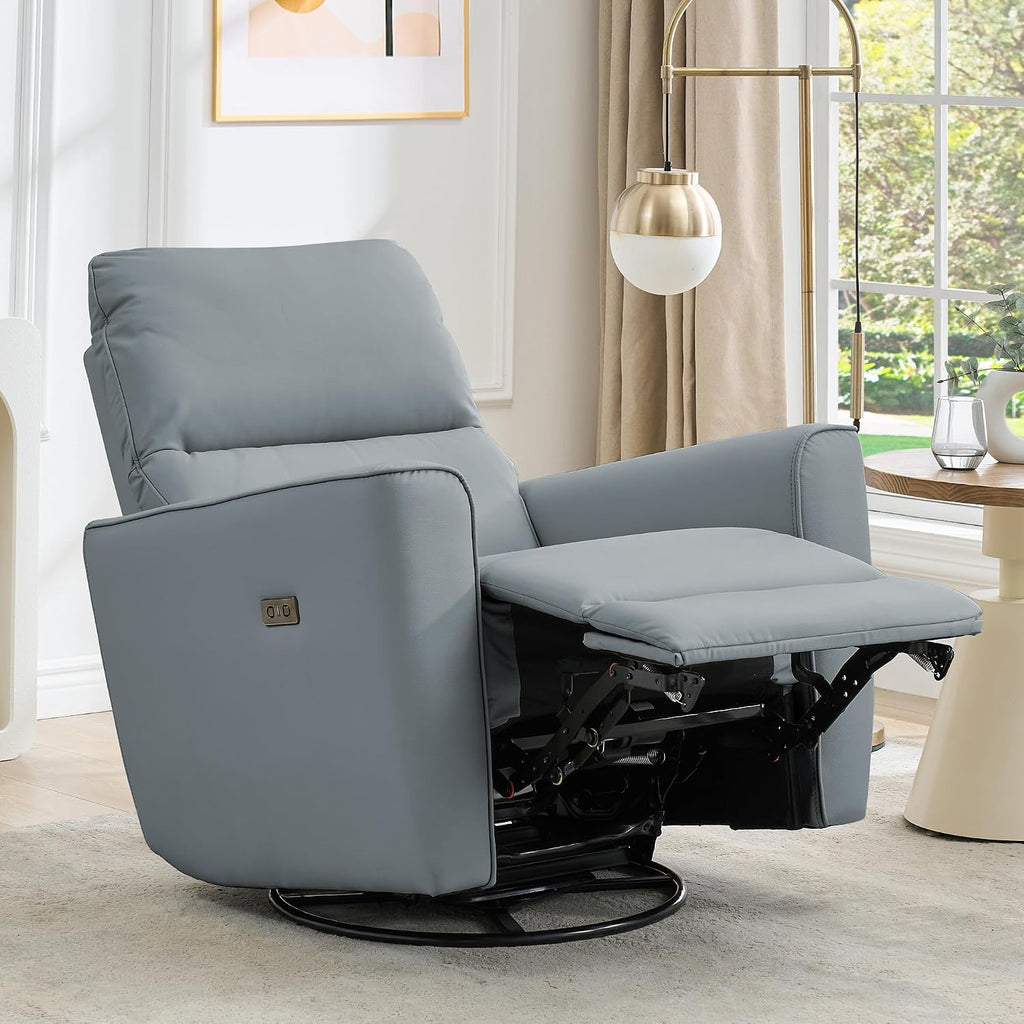 IDEALHOUSE Swivel Rocking Nursery Recliner Chair Rocker Recliner Glider Deep Seat PU Leather Sofa Chair with high Backrest for Nursery, Living Room, Bedroom & Home Movie Theater (Silver)
