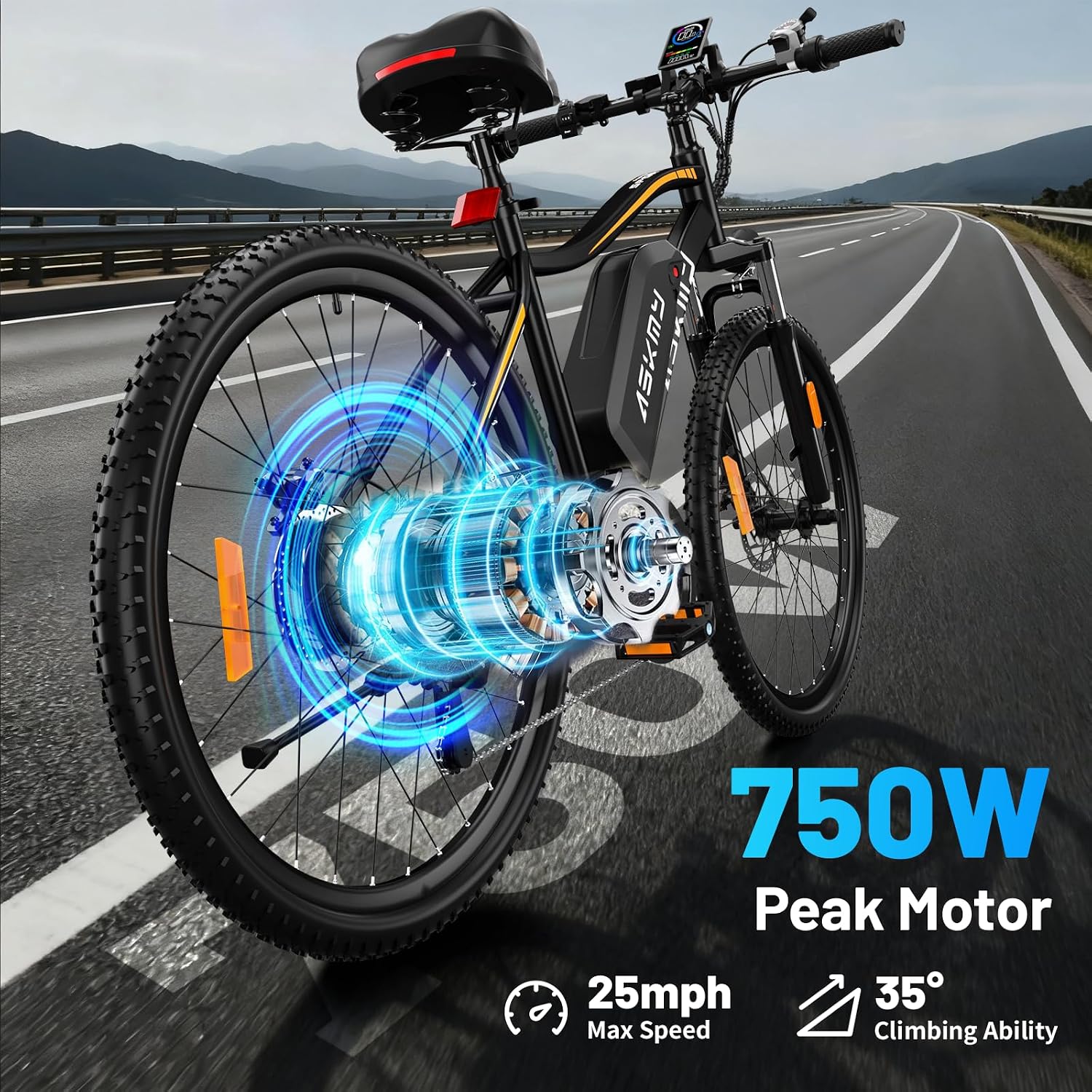 REOCRO Electric Mountain Bike for Adults, 26' E-Bike with 750W Peak, 48V Removable Battery, 45+ Miles PAS Range, 25MPH, 7 Speed, Commuter Ebike for Daily Ride, Electric Bicycle for Teens