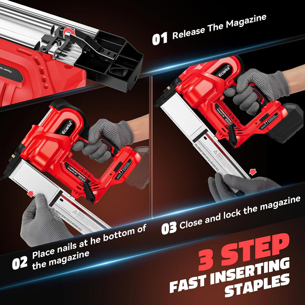 Ecarke 2' Electric Nail Gun Compatible with Milwaukee 18V Battery(No Battery),2 in 1 Cordless Brad Nailer Stapler with 1000 Nails,18 Gauge Nail Gun Battery Powered,2 Firing Modes for Trim Wood DIY