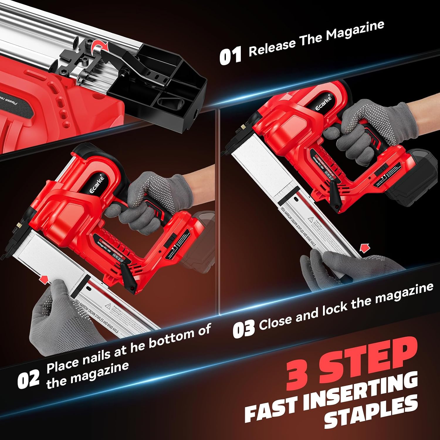 Ecarke 2' Electric Nail Gun Compatible with Milwaukee 18V Battery(No Battery),2 in 1 Cordless Brad Nailer Stapler with 1000 Nails,18 Gauge Nail Gun Battery Powered,2 Firing Modes for Trim Wood DIY