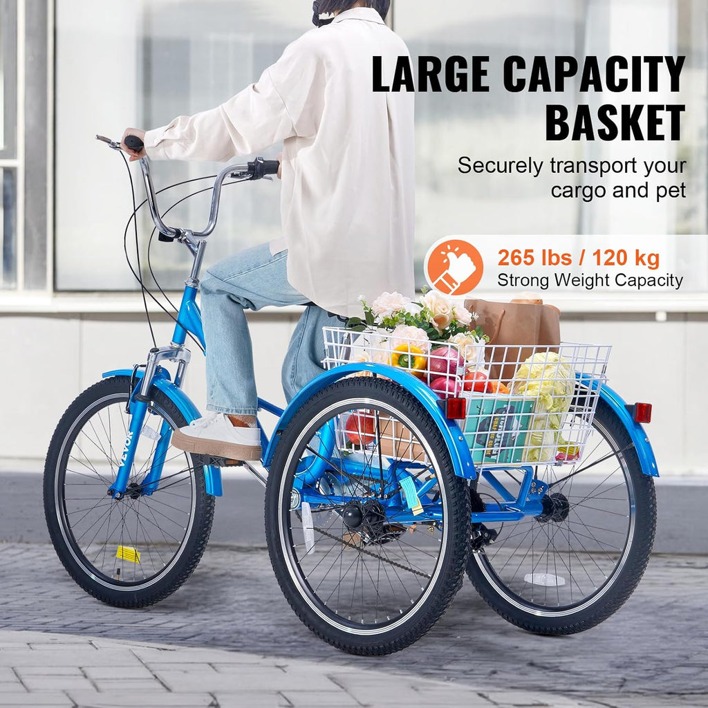 VEVOR Folding Adult Tricycle,Adult Folding Trikes, 3 Wheel Cruiser Bike with Large Basket & Adjustable Seat, Shopping Picnic Foldable Tricycles for Women, Men, Seniors