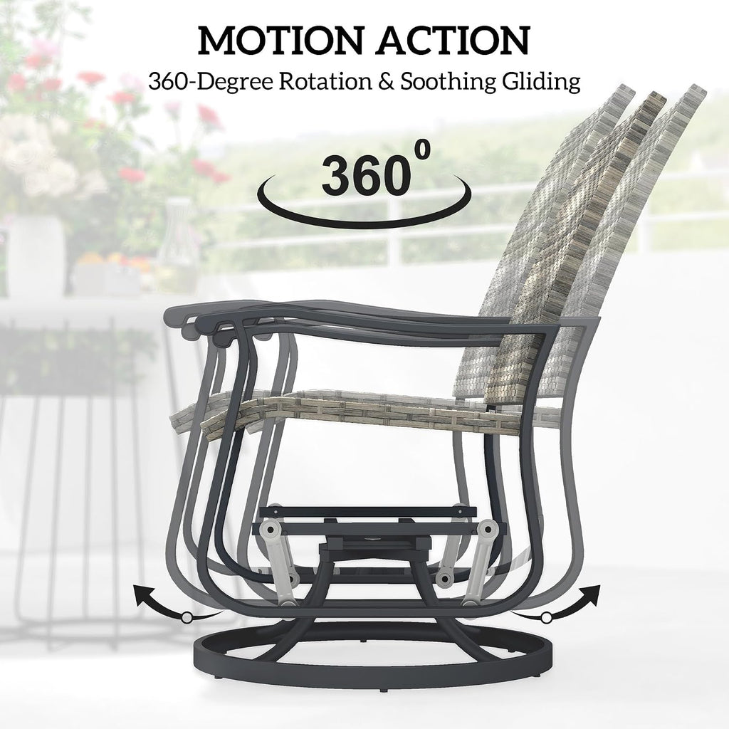 Outsunny Patio Glider Chair Set of 2, Wicker Rattan Outdoor Swivel Chair with Steel Frame, High Back, Armrests, Porch Glider with Adjustable Foot Pads for Garden, Lawn, Backyard, Yellow