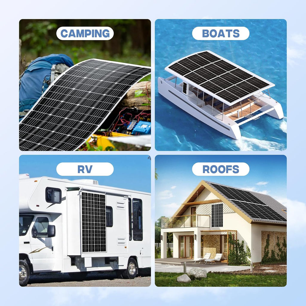 300W Flexible Solar Panel 23.5% High Efficiency 300 Watt Solar Panels Monocrystalline IP68 Waterproof Lightweight Bendable for RV, Camping, Boat, Roof Off-Grid (300w*2)