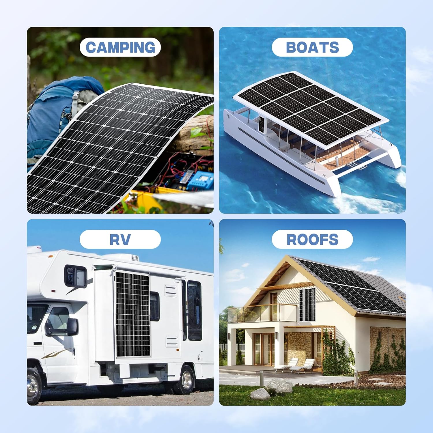 300W Flexible Solar Panel 23.5% High Efficiency 300 Watt Solar Panels Monocrystalline IP68 Waterproof Lightweight Bendable for RV, Camping, Boat, Roof Off-Grid (300w*2)