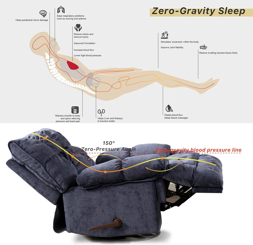 SITJOY Oversized Power Swivel Rocker Recliner Chair, Overstuffed Extra Wide Rocking Chair for Big and Tall, Glider Recliner Nursery Chair, Soft Breathable Fabric in Dark Blue, Manual