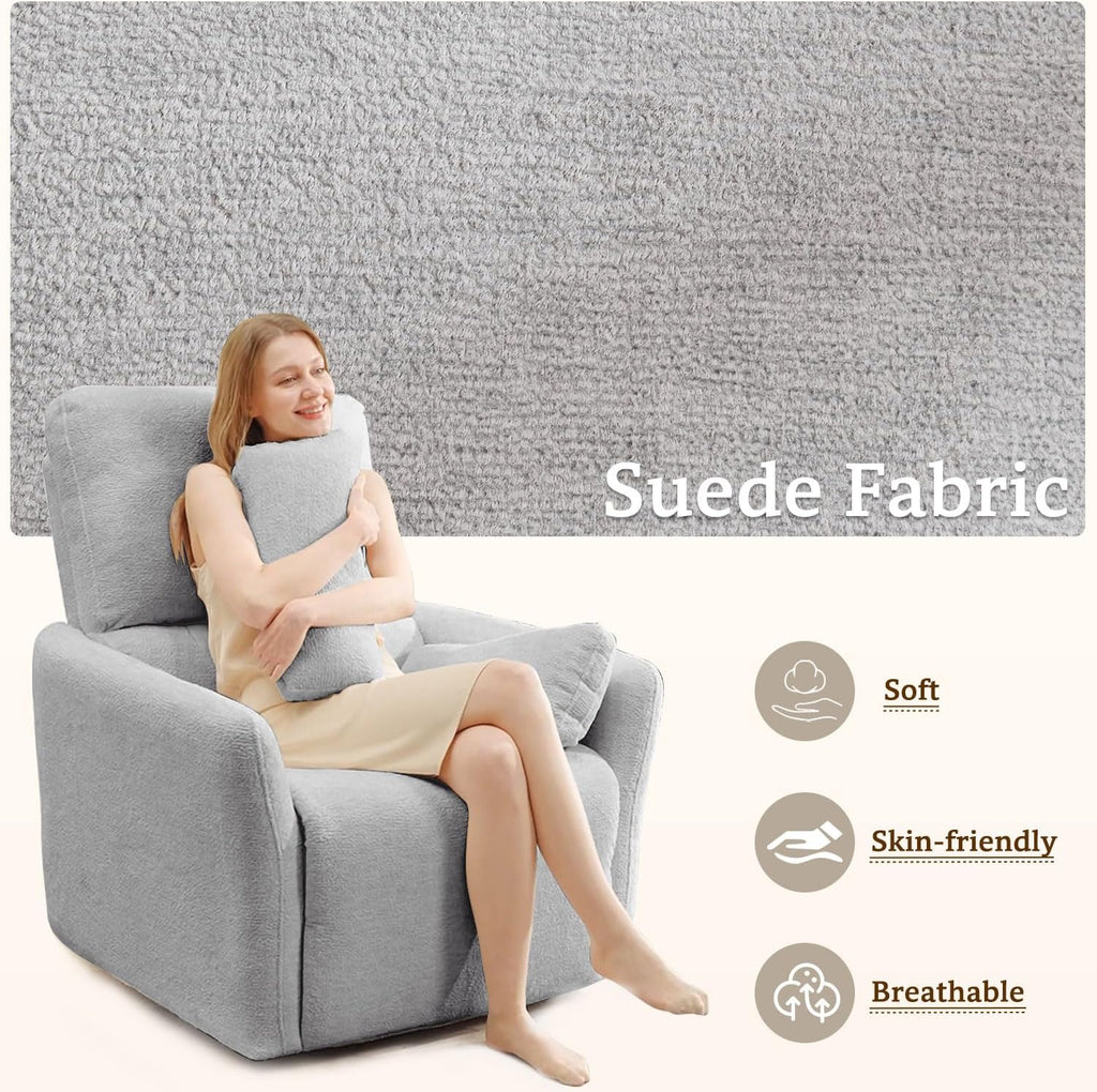 Oversized Power Swivel Rocker Recliner Glider Nursery Chair Large Rocking Recliner for Adults with USB,Type-C Ports,2 Pillows Electric Rocking Reclining Chairs for Living Room,Bedroom,Suede,Gray