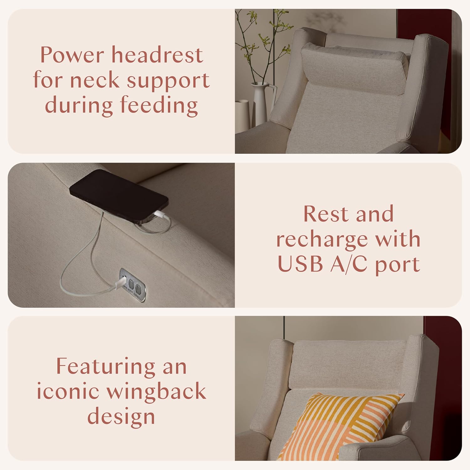 Babyletto Kiwi Plus Power Recliner and Swivel Glider with Power Headrest and USB Port in Performance Beach Eco-Weave, Water Repellent & Stain Resistant, Greenguard Gold and CertiPUR-US Certified