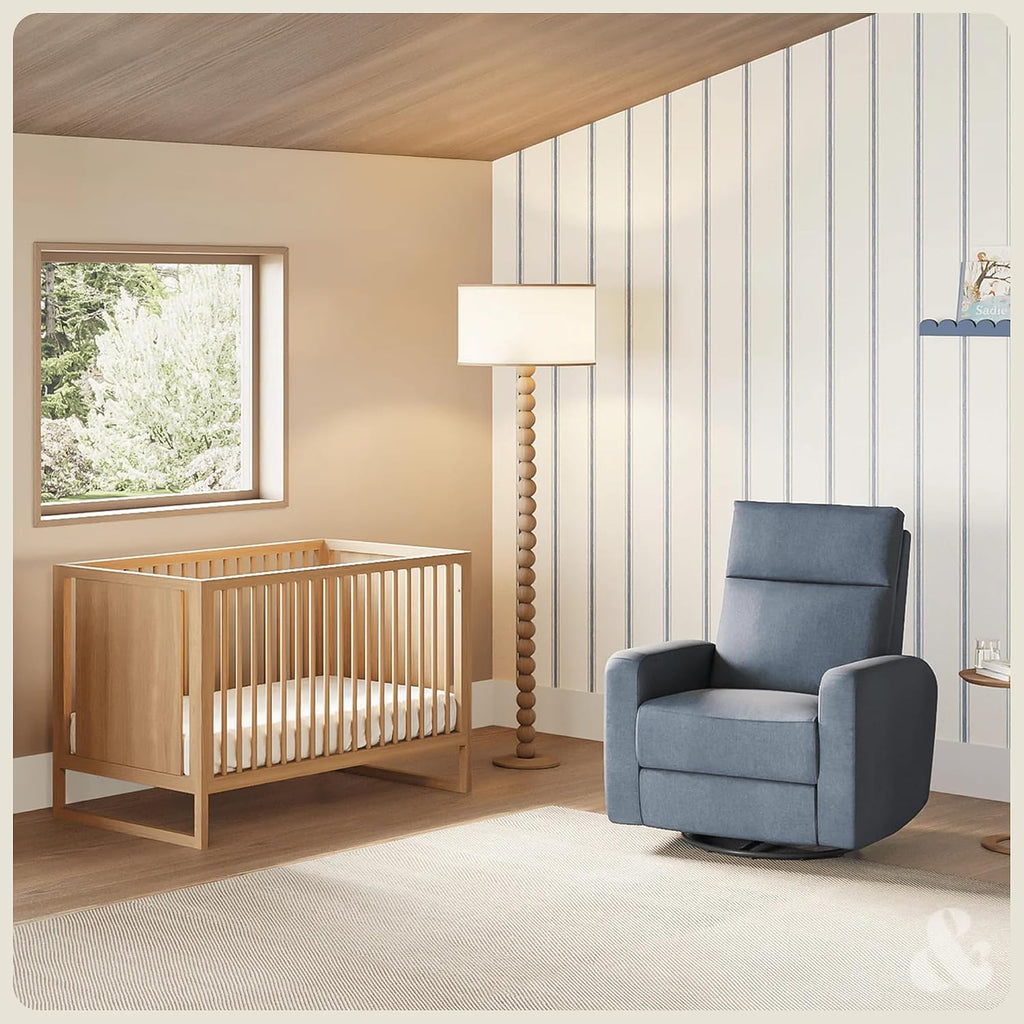 Nurture& The Glider Plus - Premium Nursery Power Recliner | Swivel Chair with Adjustable Head Support and Adjustable Lumbar Support | Built-in USB - The Ultimate Comfort for Nursing, Relaxing (Navy)