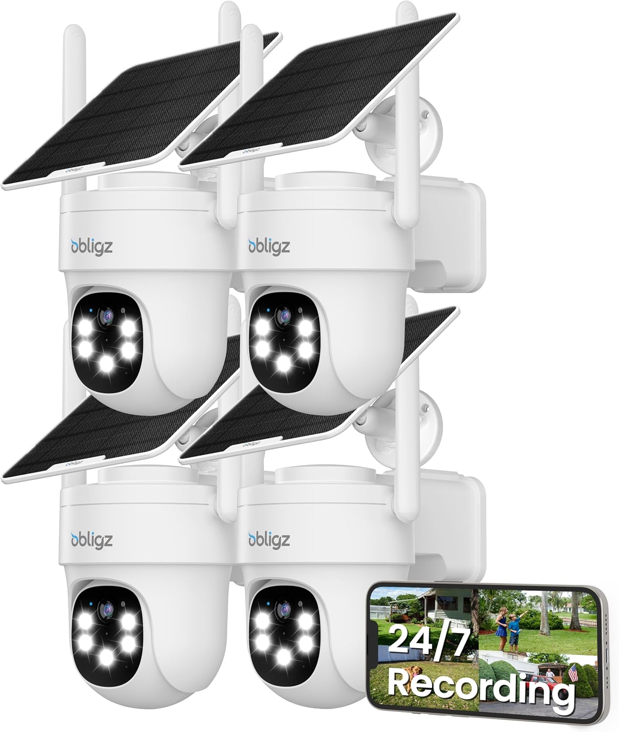Solar Camera Security Outdoor - AOV 24/7 Recording Security Cameras Wireless Outdoor with 360° View, Human Auto Tracking, 2K Night Vision, Compatible with Alexa/Google Assistant (4 Pack)