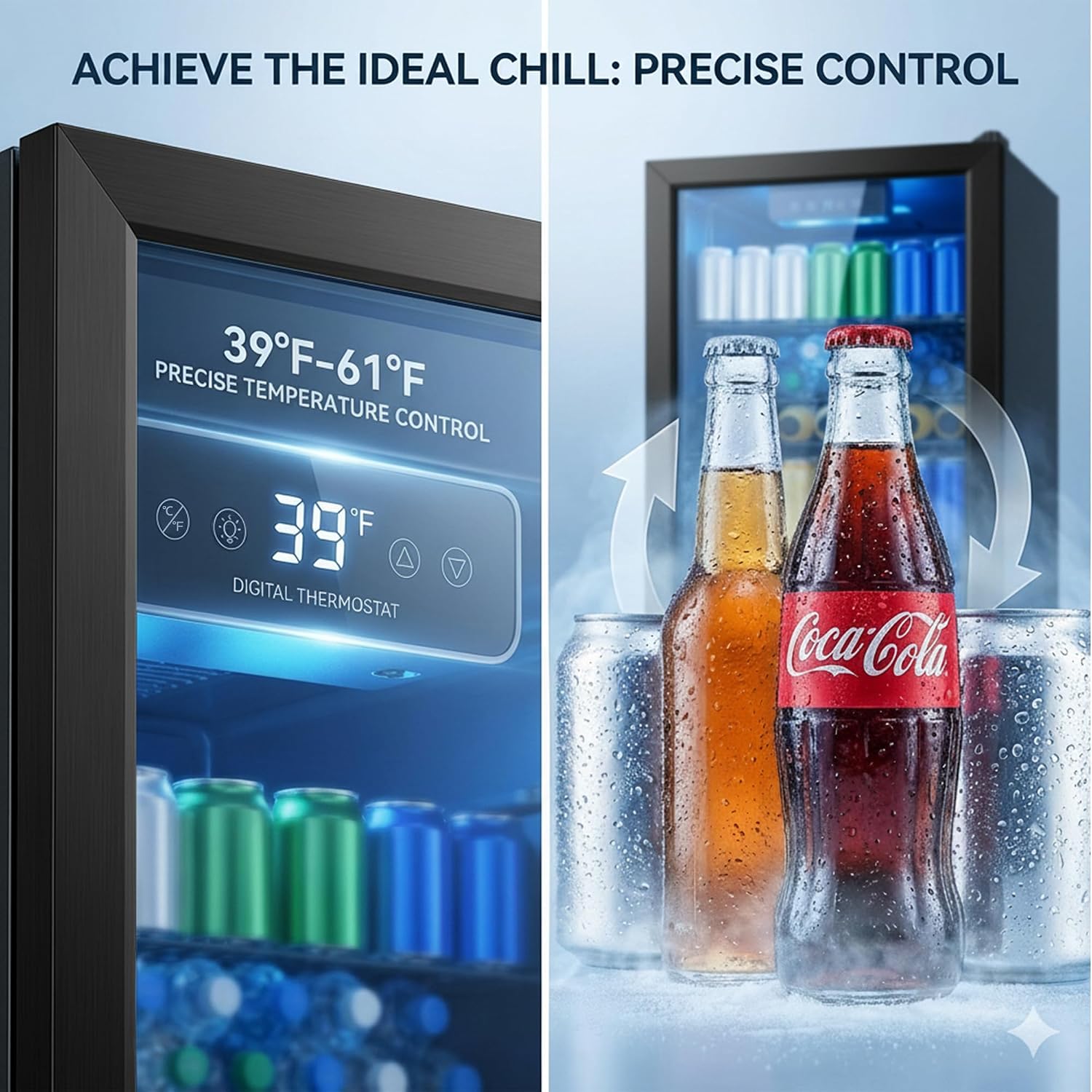 3.3 Cu Ft Beverage Refrigerator, 126 Can Mini Fridge with Glass Door, Digital Temperature Control, Quiet Beverage Cooler Fridge for Beer Soda Wine, Air Cooling for Home Office Bar