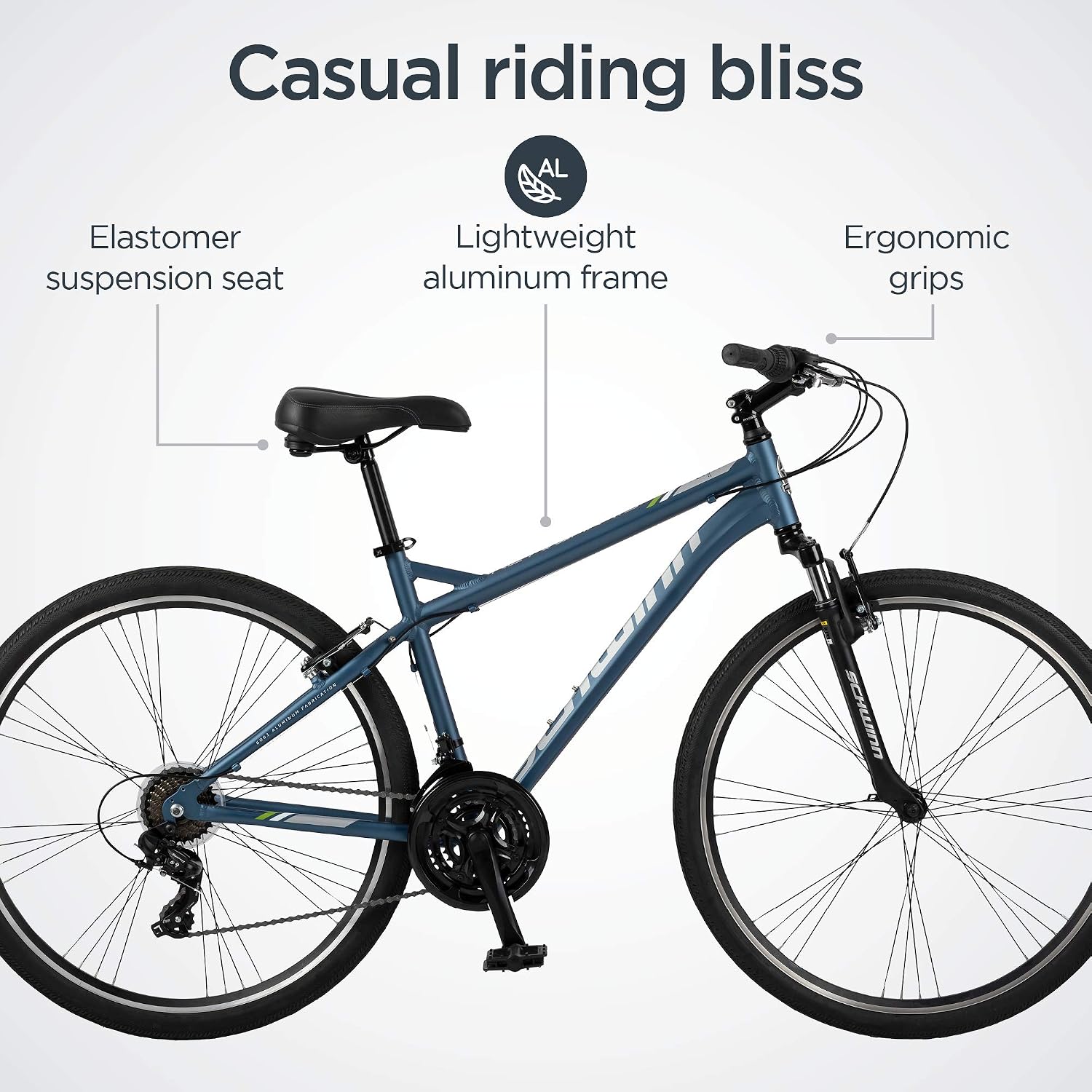 Schwinn Network 3.5 Hybrid Bike, Mens and Womens Bike, 21-Speed Hybrid Bicycle, Aluminum Frame, Suspension Seat, Alloy Linear Pull Brakes, Adult Bicycle