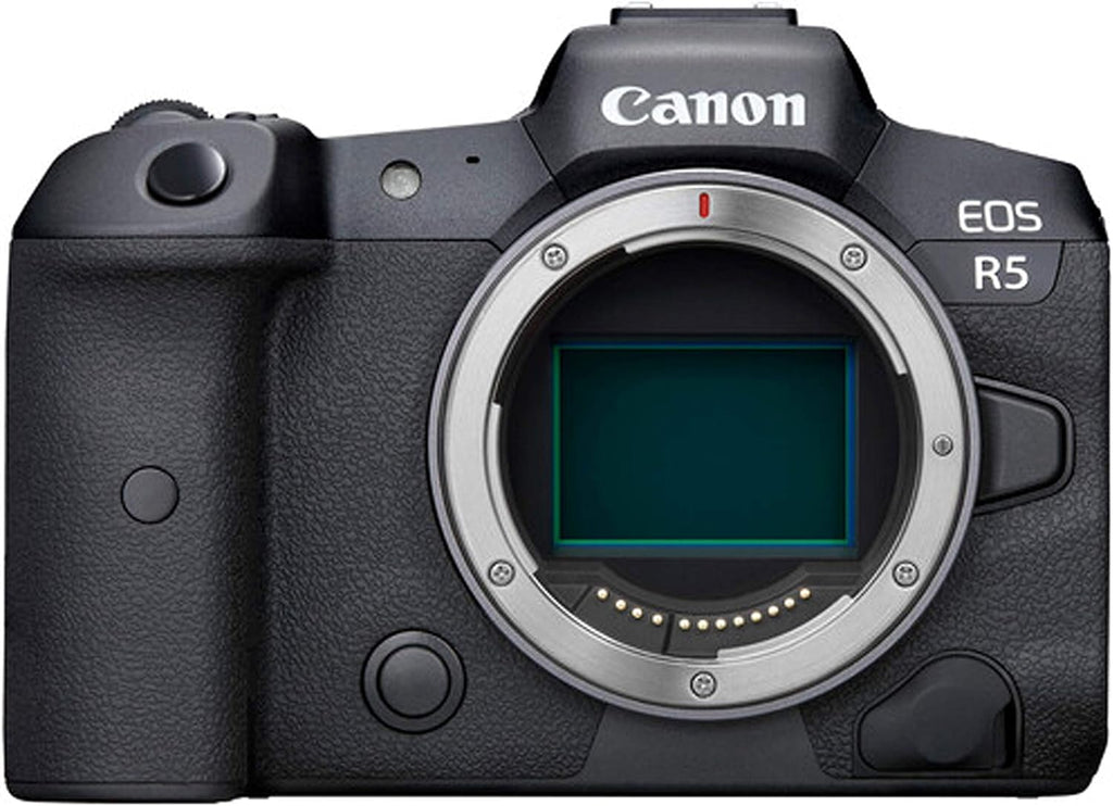 Canon EOS R5 45MP Full-Frame CMOS Sensor Mirrorless Camera with 24-50mm Lens + Sling Backpack + 128GB Extreme Speed Memory Card + Video Light + Microphone + More (Pro Video Bundle) (Renewed)