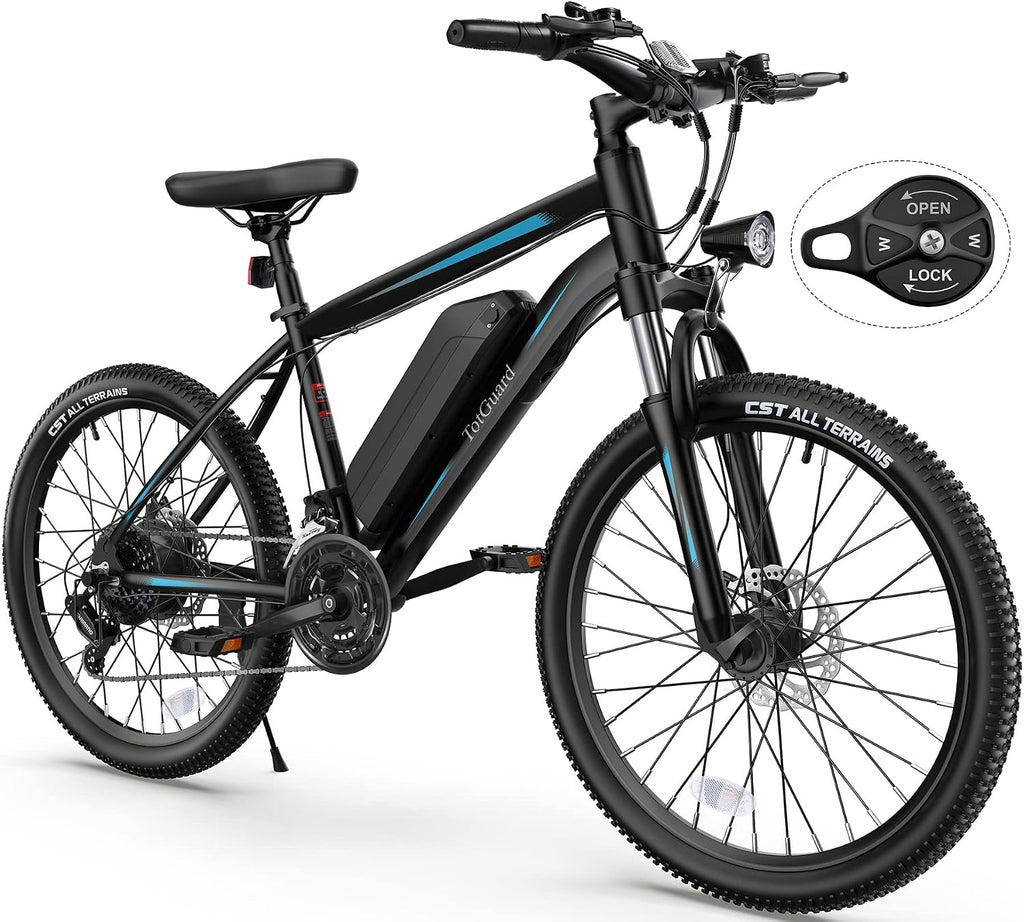 TotGuard Electric Bike for Adults, 26' Ebike with Peak 500W Brushless Motor, Electric Mountain Bike with 374Wh Removable Battery, 50 Miles Electric Bicycle with Suspension Fork, 21 Speed, LCD Display.