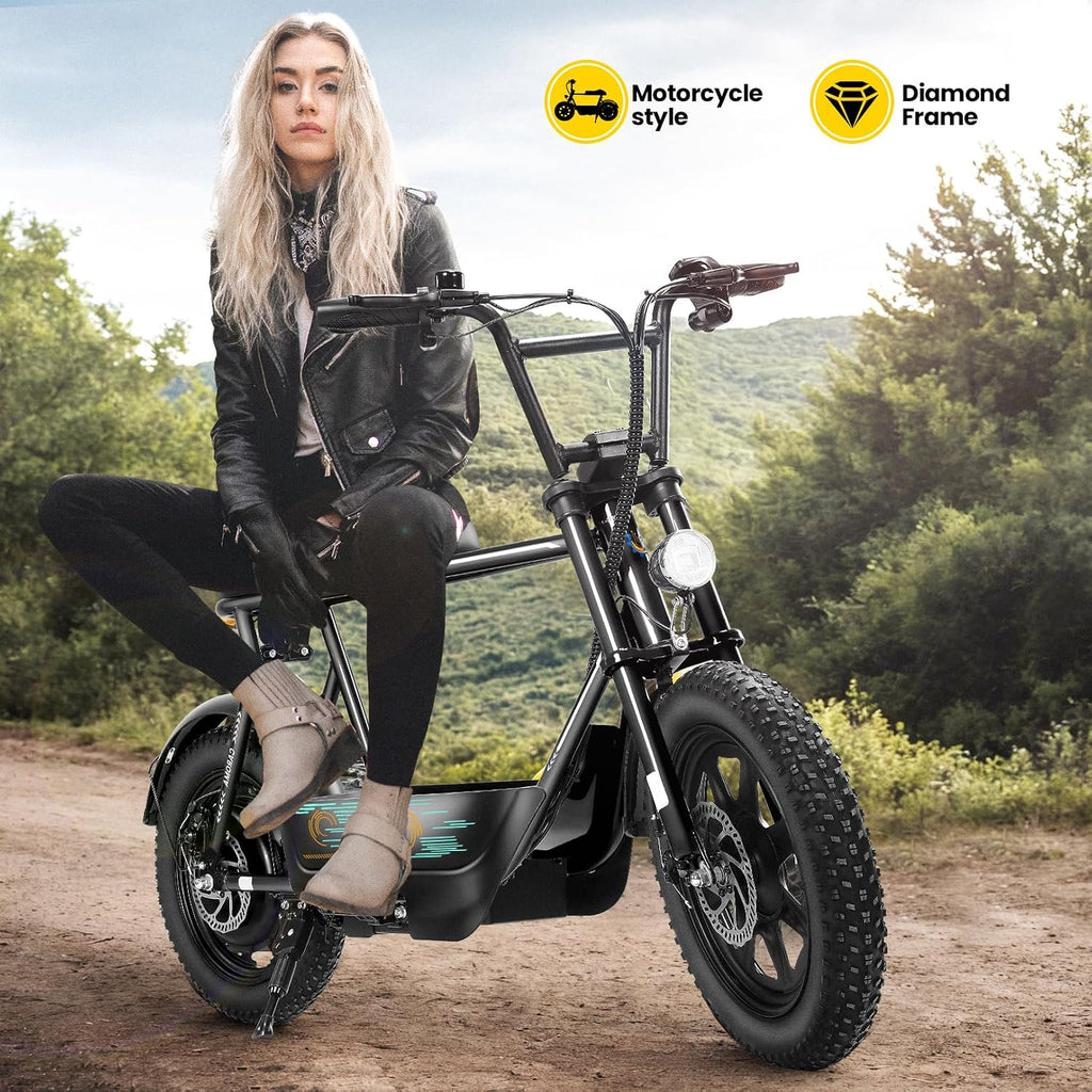 Caroma Peak 1200W/800W/500W Electric Scooter with Seat,16'×3' Fat Tire Ebike All-Terrain,Max 30Miles&20MPH Electric Scooter Adults,Electric Motorcycle Adults with Storage Basket for Pets&Cargo