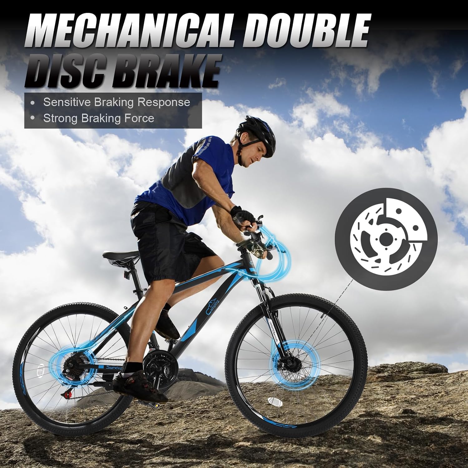 CamPingSurvivals 26/27.5' Mountain Bike 21 Speed Bikes for Adults, Men & Women Mountain Bike with High Carbon Steel Frame, All-Terrain Tires, Double Disc Brake and Suspension Fork