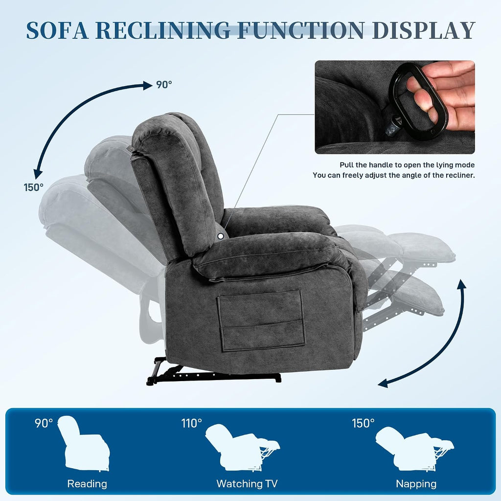 Recliner Chair Rocker Modern Ergonomic Lounge Degree Single Sofa Seat Living Room Lounge Recliners (Dark Gray A - Flannel)
