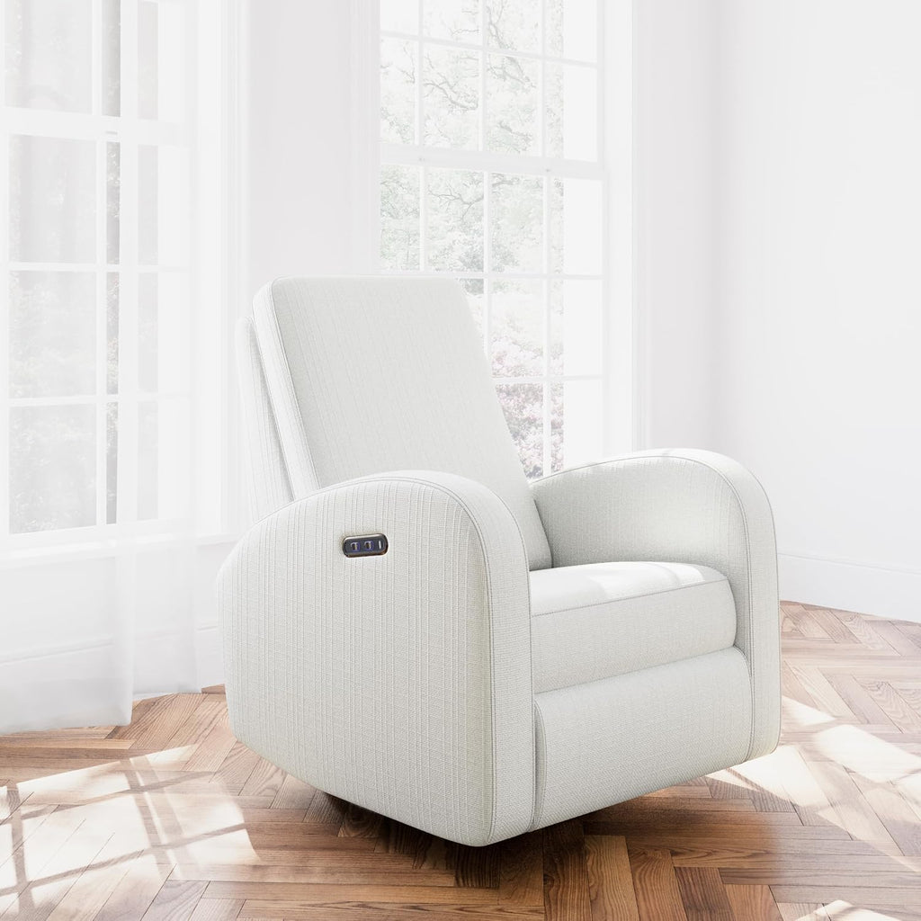Storkcraft Santa Monica Power Recliner Swivel Glider (Ivory Basketweave) – Effortless Electronic Power Recline, USB-A & USB-C Charger