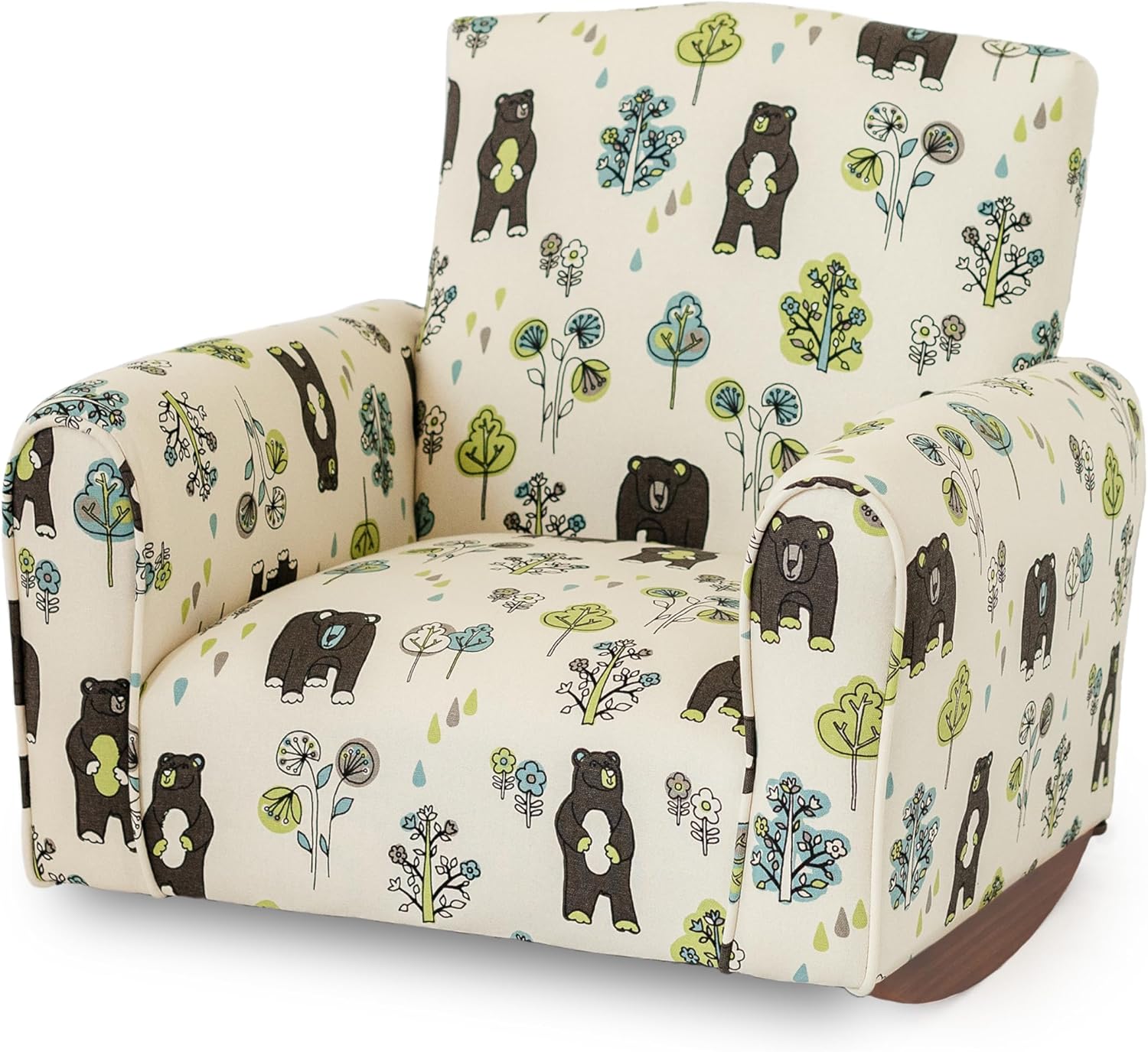 Kid Rocking Chair for Toddlers, Child Chair for Little Kids, Upholstered Toddler Armchair for Children, Comfy and Cute Little Kid Chairs (Rockers, Bears & Trees Print)