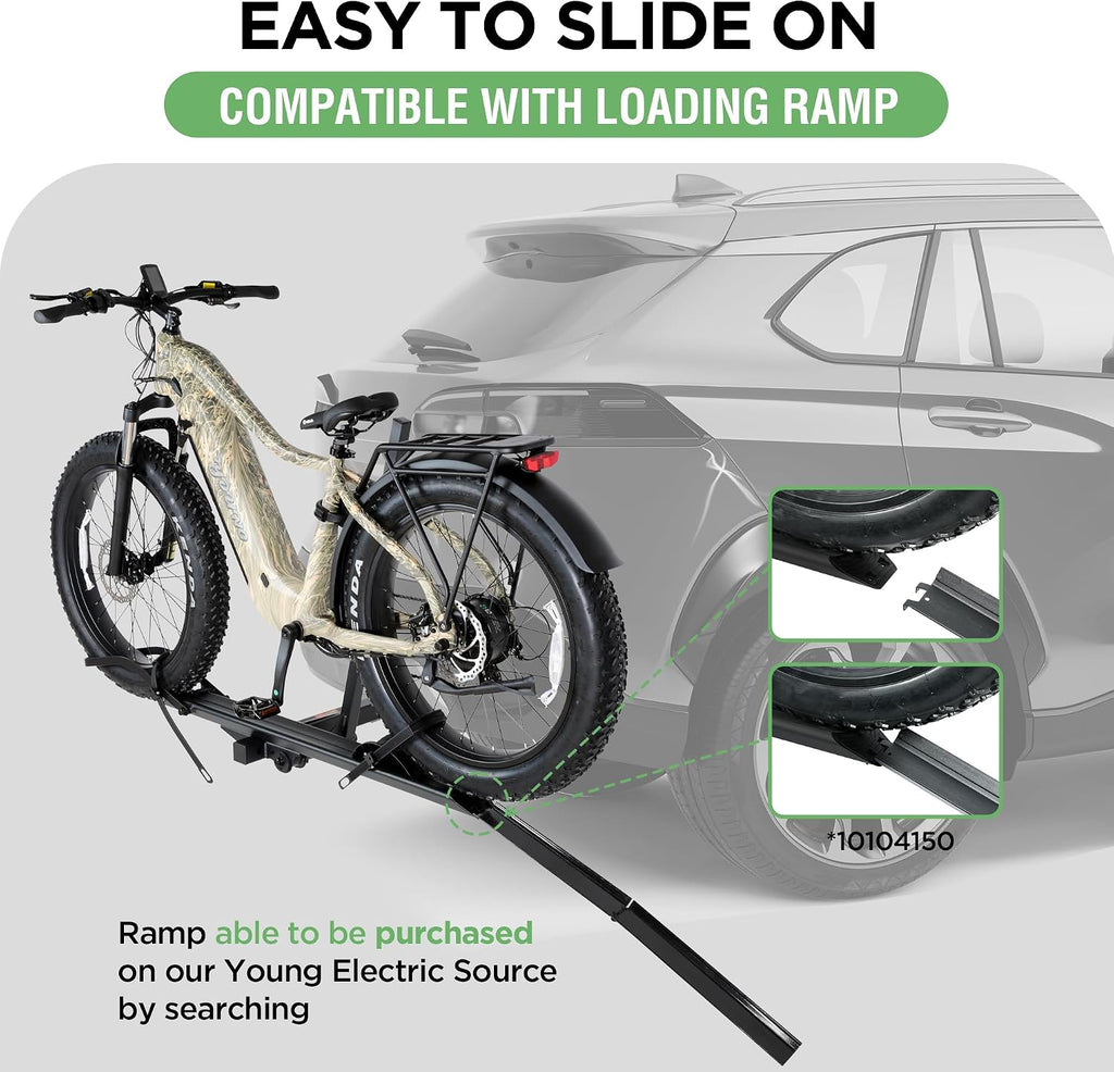 YOUNG ELECTRIC 100LBS. Capacity Aluminum 1-Ebike Rack for Bicycles and Electric Bikes, fits Car SUV Van RV and Trailer with 2' Receiver