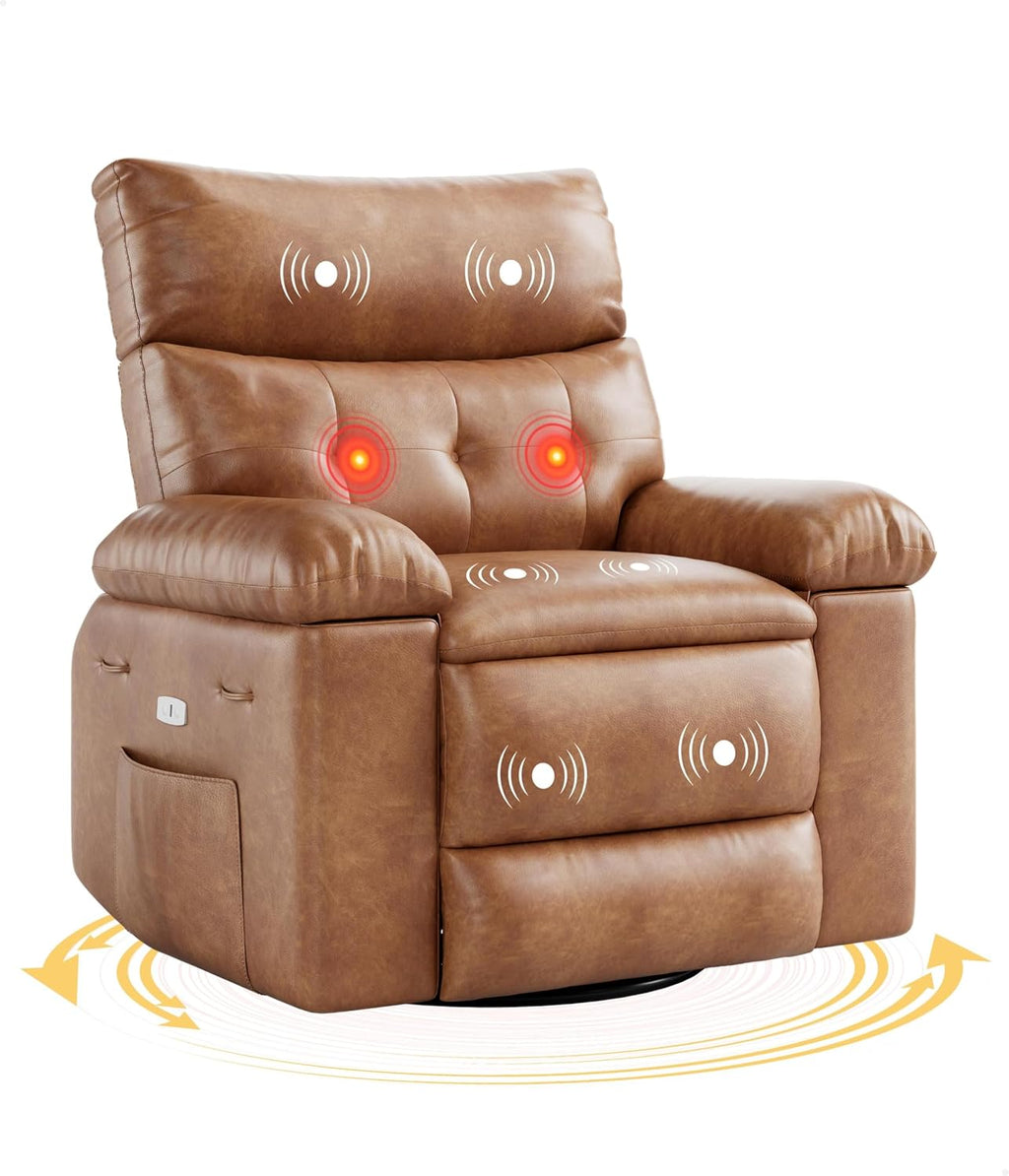 GarveeHome Power Rocker Swivel Recliner Chair - Heat and Massage, PU Leather Electric Glider Rocking Chair with USB Port, Glider Recliner Nursery Chair for Living Room, Bedroom, Nursery