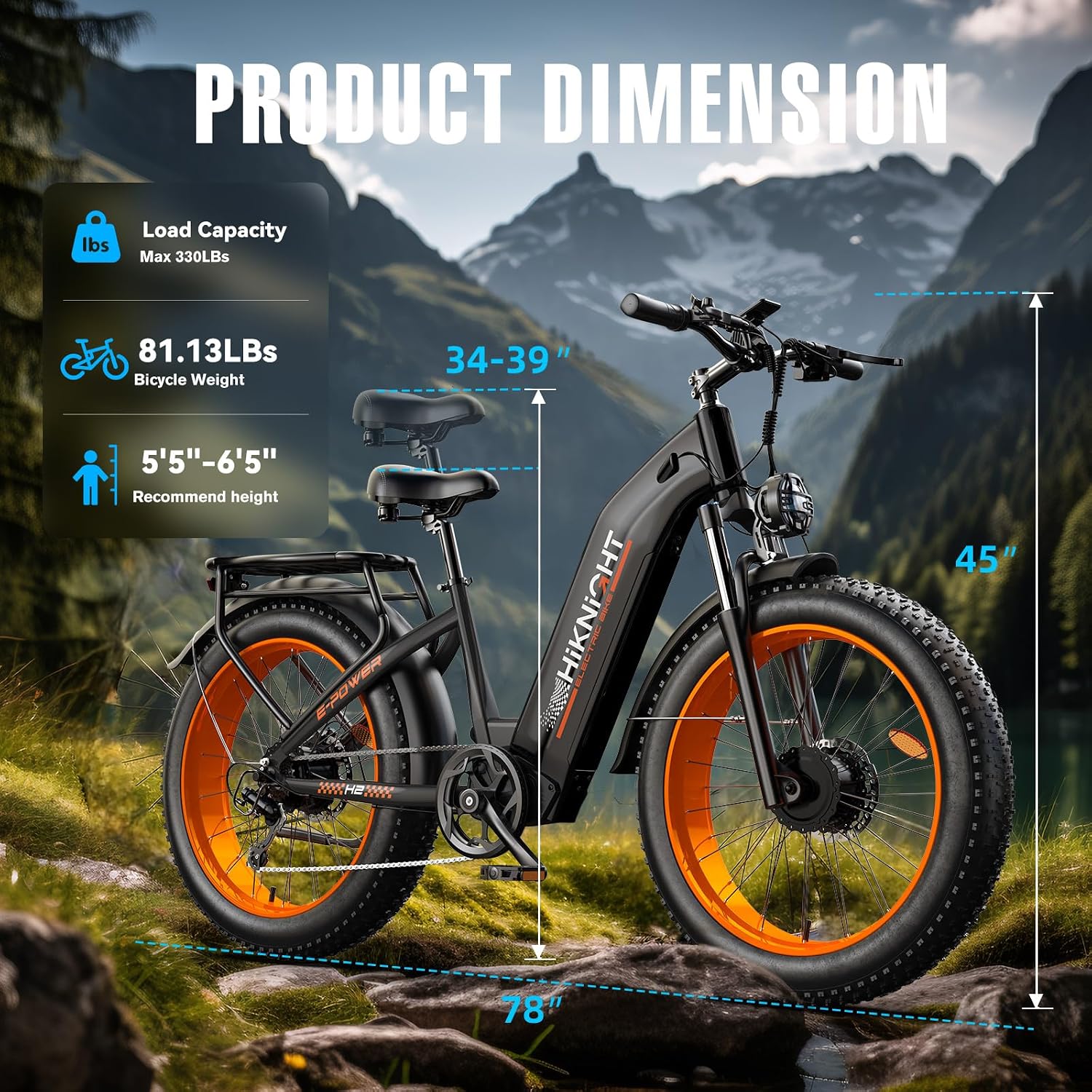 Electric Bike for Adults, 3000W Peak Dual Motor 52V 20AH Battery E Bike 26' x 4.0' Fat Tire Electric Mountain Bike Step-Thru Electric Bicycle for Women Men, Up to 38MPH
