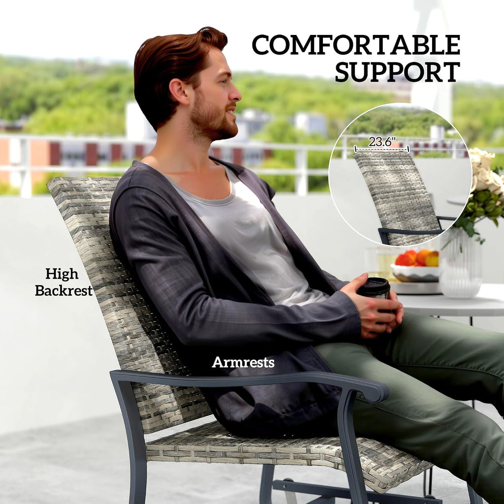 Outsunny Patio Glider Chair Set of 2, Wicker Rattan Outdoor Swivel Chair with Steel Frame, High Back, Armrests, Porch Glider with Adjustable Foot Pads for Garden, Lawn, Backyard, Yellow