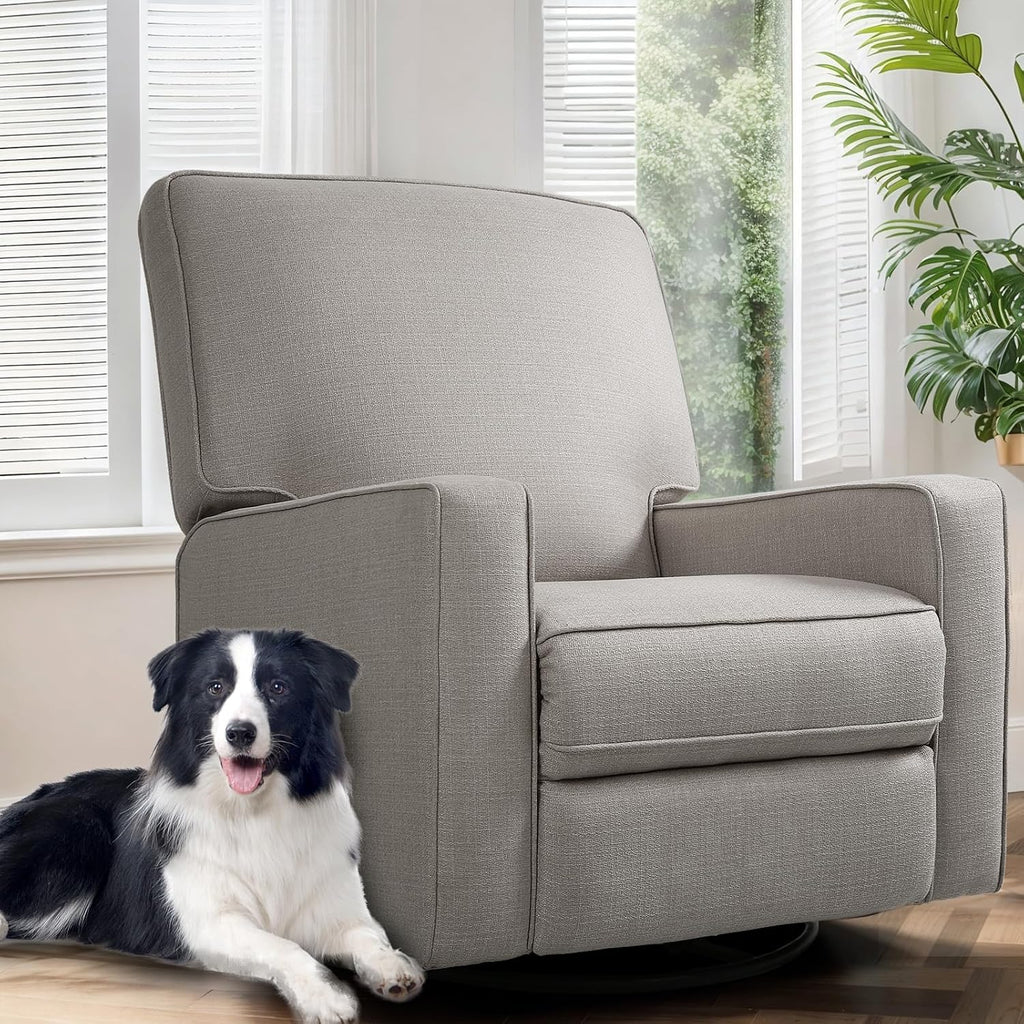 Swivel Rocker Recliner Chair for Adults, High Back Fabric Recliner with Deep Seat, Manual Glider for Living Room & Nursery, Grey
