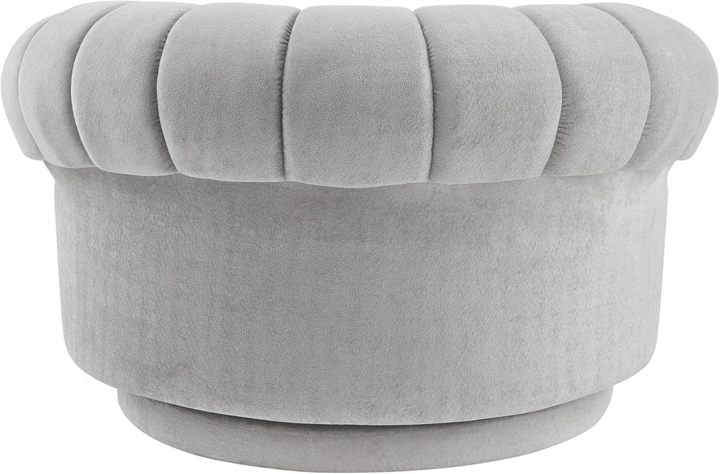 360° Swivel Accent Chair, Chenille Fabric Barrel Swivel Chair Round Club Chair with Curved Armrests & Thick Cushioning, Stylish Channel-Tufted & Diamond-Quilted Backrest for Living Room (Gray,02)